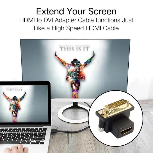 Alt view image 7 of 7 - Vszerda DVI Male to HDMI Female Adapter 90 Degree Down Angled 4K 1080P for Computer HDTV Graphics Card