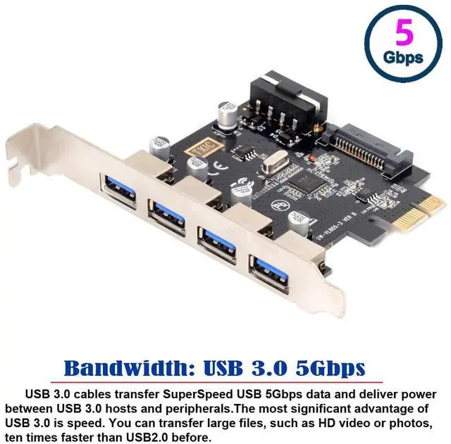 Alt view image 2 of 7 - Vszerda Card 4 Ports PCI-E to USB 3.0 HUB PCI Express Expansion Adapter 5Gbps for Motherboard
