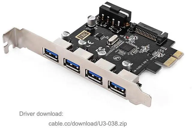 Alt view image 3 of 7 - Vszerda Card 4 Ports PCI-E to USB 3.0 HUB PCI Express Expansion Adapter 5Gbps for Motherboard