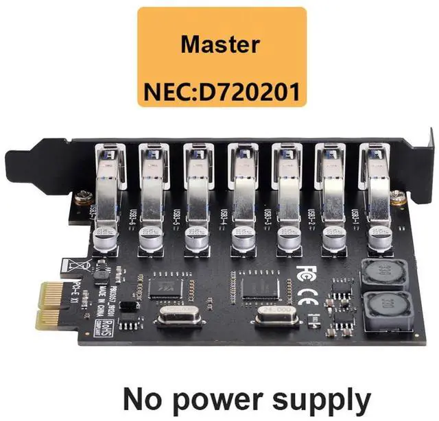 Alt view image 3 of 7 - Vszerda Card 7 Ports PCI-E to USB 3.0 HUB PCI Express Expansion Adapter 5Gbps for Motherboard