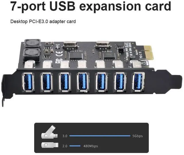 Alt view image 4 of 7 - Vszerda Card 7 Ports PCI-E to USB 3.0 HUB PCI Express Expansion Adapter 5Gbps for Motherboard