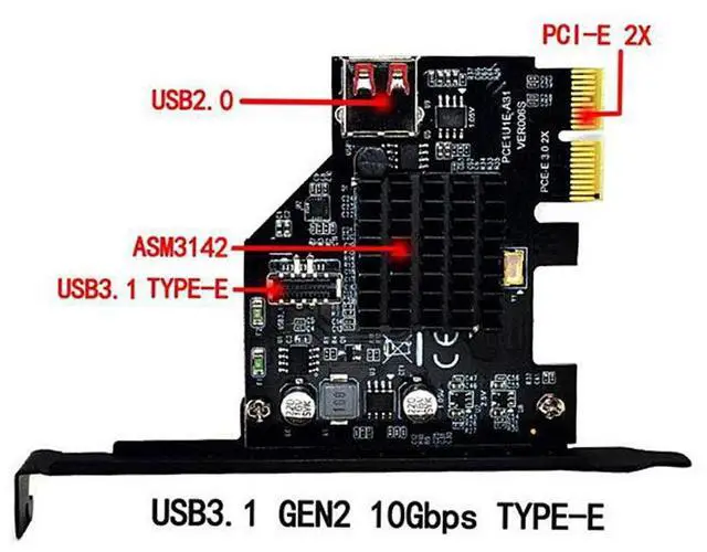 Alt view image 2 of 7 - Vszerda Card USB 3.1 10Gbps Front Panel Type-E Socket & USB 2.0 480Mbps to PCI-E Express Adapter for Motherboard