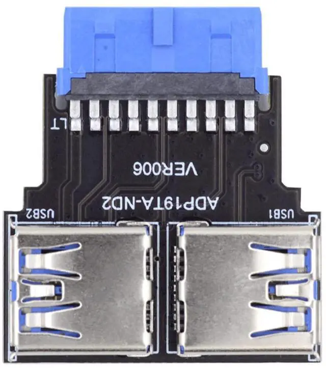 Alt view image 2 of 7 - Vszerda Dual USB 3.0 A Type Female to Motherboard 20/19 Pin Box Header Slot Adapter 5Gbps Horizontal Type PCBA
