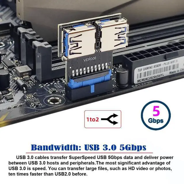 Alt view image 3 of 7 - Vszerda Dual USB 3.0 A Type Female to Motherboard 20/19 Pin Box Header Slot Adapter 5Gbps Horizontal Type PCBA