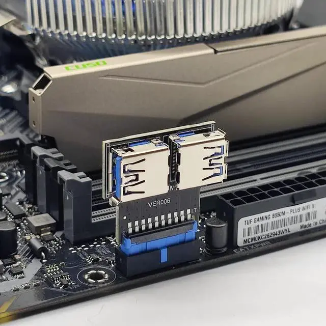 Alt view image 5 of 7 - Vszerda Dual USB 3.0 A Type Female to Motherboard 20/19 Pin Box Header Slot Adapter 5Gbps Horizontal Type PCBA