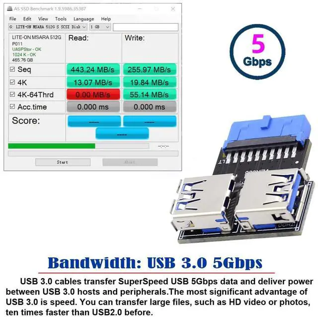 Alt view image 7 of 7 - Vszerda Dual USB 3.0 A Type Female to Motherboard 20/19 Pin Box Header Slot Adapter 5Gbps Horizontal Type PCBA