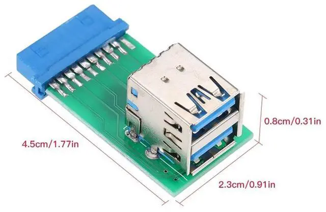 Alt view image 3 of 5 - Vszerda Vertical Dual USB 3.0 A Type Female to Motherboard 20 Pin Box Header Slot Adapter PCBA