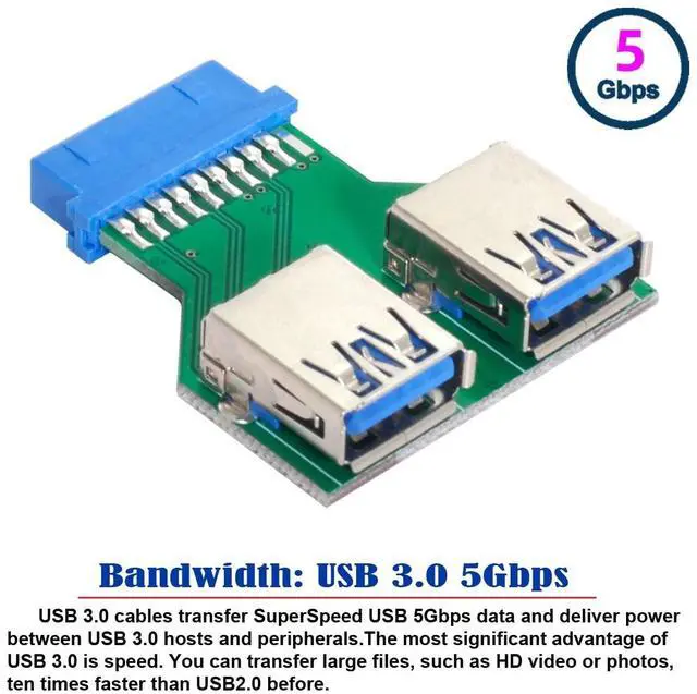 Alt view image 2 of 5 - Vszerda Dual USB 3.0 A Type Female to Motherboard 20/19 Pin Box Header Slot Adapter PCBA