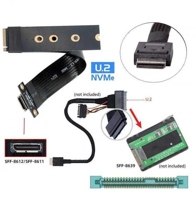 Alt view image 2 of 7 - Vszerda 2280 NGFF PCI-E4.0 M.2 M-Key to Oculink SFF-8612 SFF-8611 Host Cable 15cm for NVME U.2 SSD Egpu