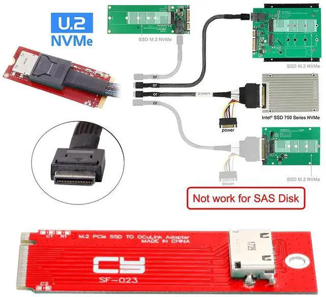 Alt view image 4 of 7 - Vszerda Adapter PCI-E 4.0 M.2 M-Key to Oculink SFF-8612 SFF-8611 Host Adapter for PCIe Nvme SSD 2260