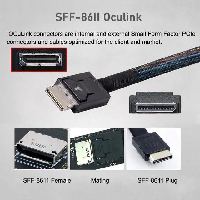 Alt view image 3 of 7 - Vszerda 2280 NGFF PCI-E4.0 M.2 M-Key to Oculink SFF-8612 SFF-8611 Host Cable 30cm with Bracket for NVME U.2 SSD Egpu