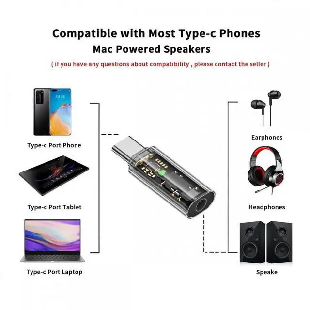 Alt view image 7 of 7 - Vszerda 2pcs/lot Audio Adapter Type C USB-C to 3.5mm Audio AUX & MIC Sound Card 16bit 48kHz Adapter Compatible with Laptop Tablet Phone