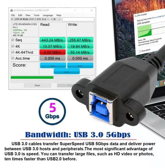 Alt view image 2 of 7 - Vszerda Cord USB 3.0 Type-B FEemale to USB3.0 Micro-B Male Cable Extension 5Gbps for Disk SSD Camera Data 30cm