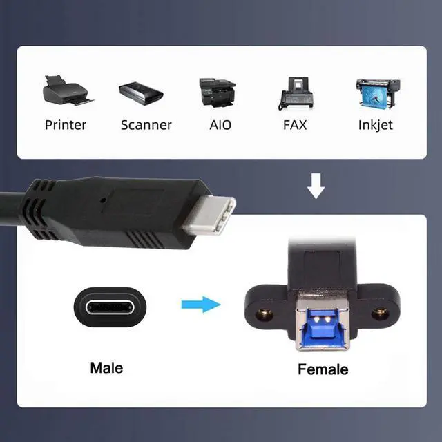 Alt view image 7 of 7 - Vszerda Cord USB 3.0 Type-B Female to USB3.0 Type-C Male Cable Extension 5Gbps for Disk SSD Camera Data 30cm