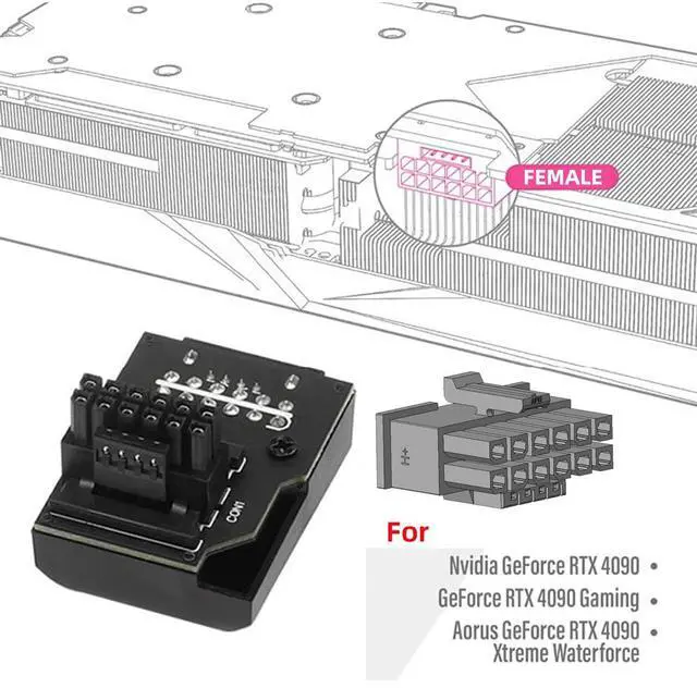 Alt view image 6 of 7 - Vszerda Adapter 12VHPWR ATX3.0 PCI-E5.0 Power Modular Male to Female Adapter Up Angled 90 Degree Extension for 3080 3090TI PSU 16Pin 12+4P Graphics Card