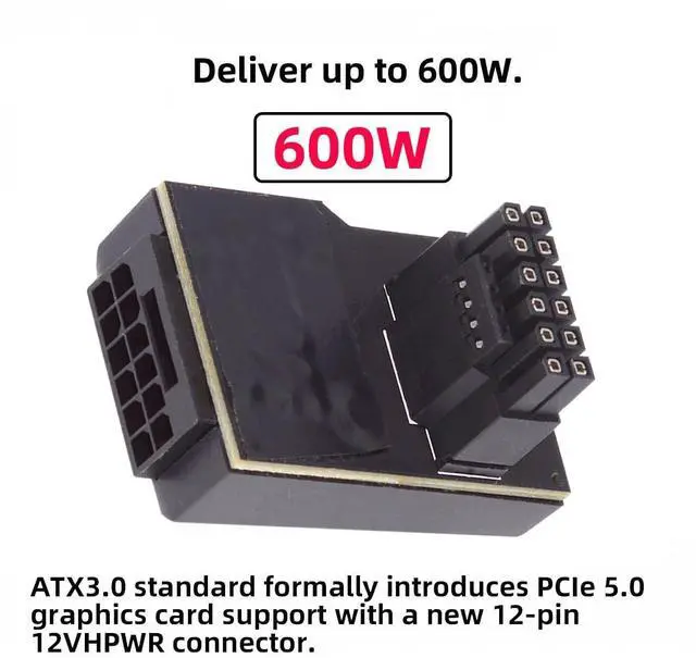Alt view image 4 of 7 - Vszerda Adapter 12VHPWR ATX3.0 PCI-E5.0 Power Modular Male to Female Extension Adapter Down Angled 90 Degree for 3080 3090TI PSU 16Pin 12+4P Graphics Card