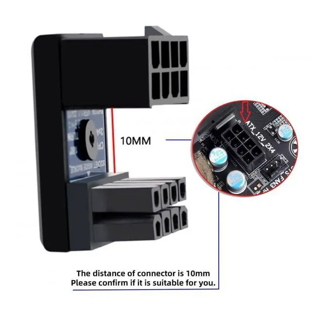 Alt view image 3 of 6 - Vszerda 2pcs/lot ATX 8P EPS Male to 8P Female 360 Degree Up Down Angled Power Header Adapter for CPU 12V