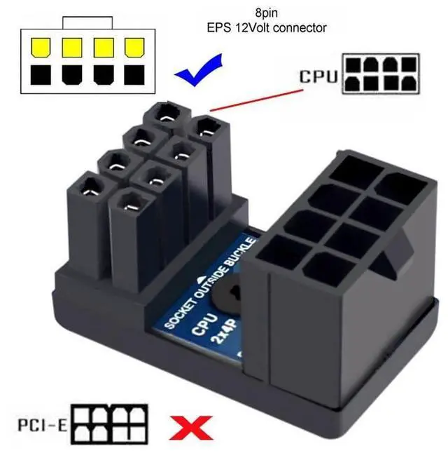 Alt view image 4 of 6 - Vszerda 2pcs/lot ATX 8P EPS Male to 8P Female 360 Degree Up Down Angled Power Header Adapter for CPU 12V