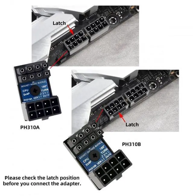 Alt view image 5 of 6 - Vszerda 2pcs/lot ATX 8P EPS Male to 8P Female 360 Degree Up Down Angled Power Header Adapter for CPU 12V