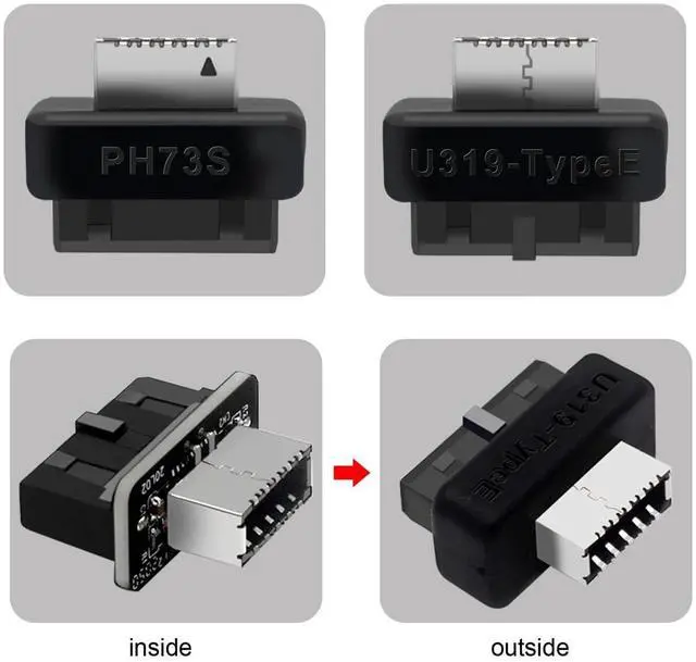 Alt view image 3 of 7 - Vszerda Adapter 20pin USB3.0 Header Male to Type-E USB 3.1 Front Panel Female Motherboard Extension Data Adapter Vertical Type