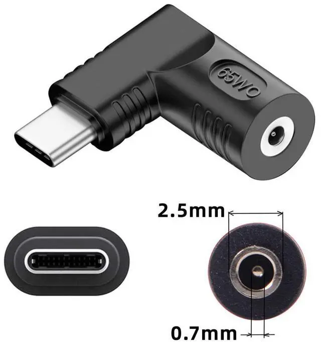 Alt view image 2 of 7 - Vszerda Adapter DC 20V Jack 2.5x0.7mm Input to USB-C Type-C Output 90 Degree Right Angled Power Plug Charge Adapter 65W