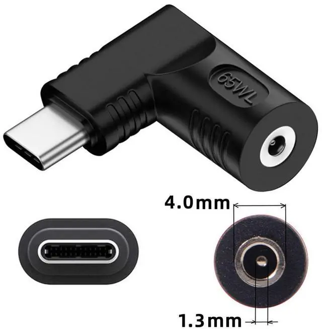 Alt view image 2 of 7 - Vszerda Adapter DC 20V Jack 4.0x1.3mm Input to USB-C Type-C Output 90 Degree Right Angled Power Plug Charge Adapter 65W