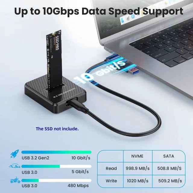 Alt view image 6 of 7 - Vszerda USB 3.0 USB-C Type-C to NVME M-Key M.2 NGFF SATA SSD Docking Vertical External PCBA Case Enclosure RTL9210B Chipset
