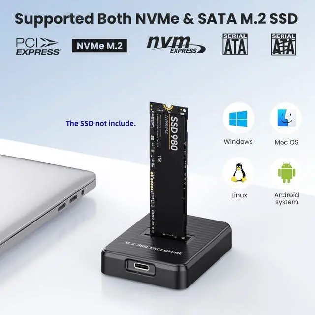 Alt view image 7 of 7 - Vszerda USB 3.0 USB-C Type-C to NVME M-Key M.2 NGFF SATA SSD Docking Vertical External PCBA Case Enclosure RTL9210B Chipset