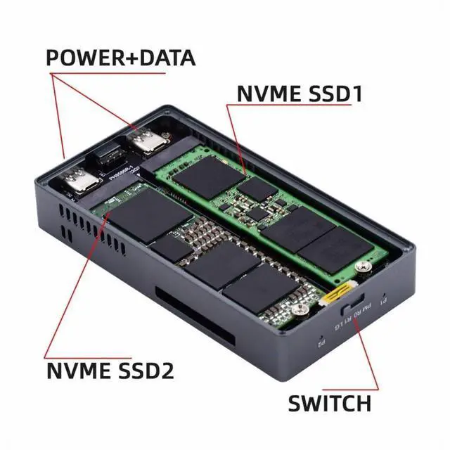 Alt view image 2 of 7 - Vszerda USB4.0 20Gbps Dual NVME M.2 NGFF M-Key to USB-C Type-C Raid0 Raid1 JBOD Big Enclosure with Fan Raid0 Hyper Adapter