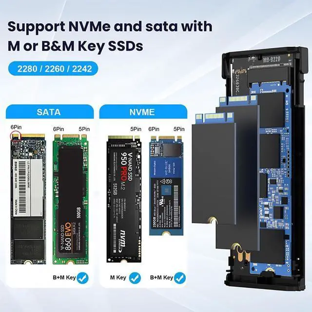 Alt view image 2 of 7 - Vszerda Type-C USB3.2 USB4 20Gbps to M-Key M.2 NGFF NVME SATA SSD PCBA Enclosure 2280/2242/2260mm RTL9220