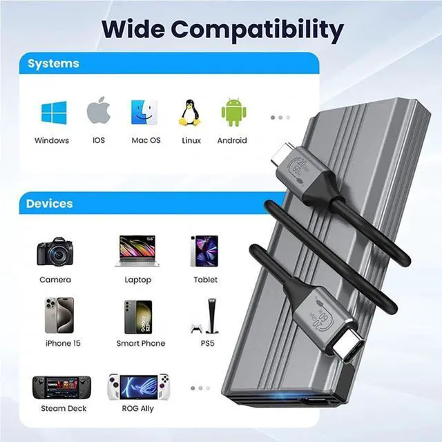 Alt view image 3 of 7 - Vszerda Type-C USB3.2 USB4 20Gbps to M-Key M.2 NGFF NVME SATA SSD PCBA Enclosure 2280/2242/2260mm RTL9220