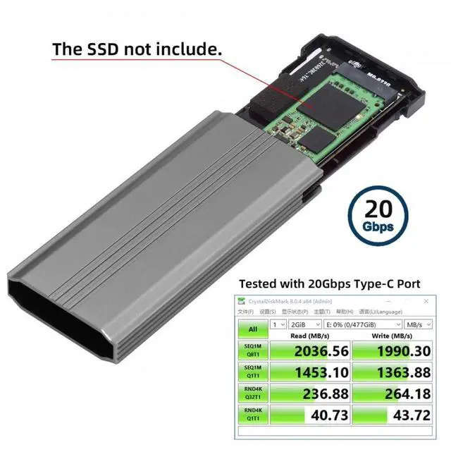 Alt view image 6 of 7 - Vszerda Type-C USB3.2 USB4 20Gbps to M-Key M.2 NGFF NVME SATA SSD PCBA Enclosure 2280/2242/2260mm RTL9220
