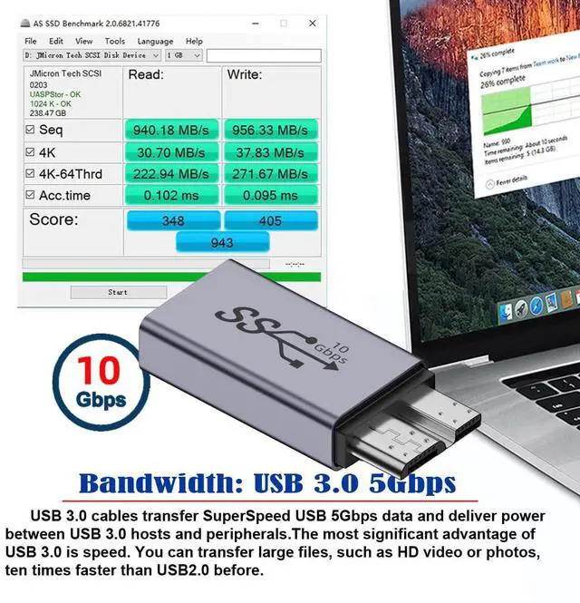 Alt view image 4 of 7 - Vszerda Adapter USB-C USB 3.1 Type A Female to Micro USB 3.0 Male Data Adapter 10Gbps Data Power for Laptop SSD Disk