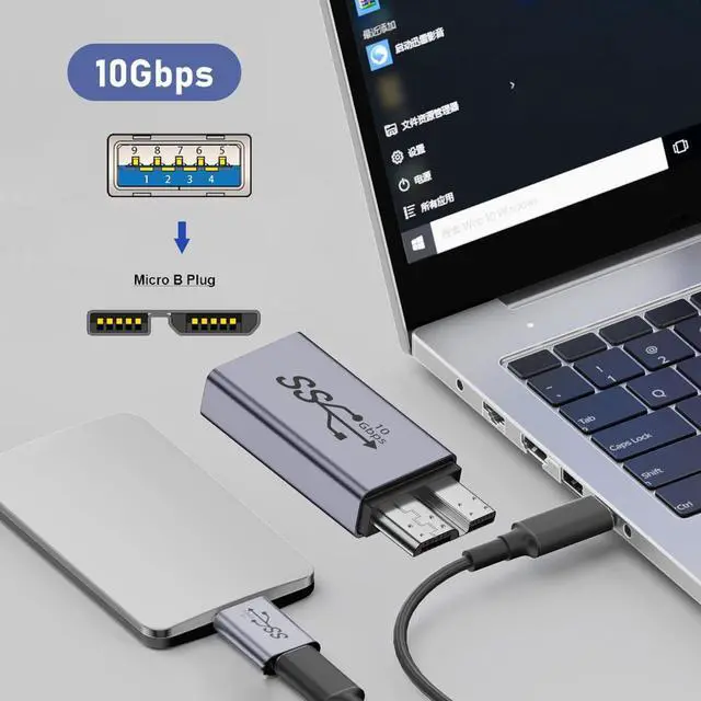 Alt view image 5 of 7 - Vszerda Adapter USB-C USB 3.1 Type A Female to Micro USB 3.0 Male Data Adapter 10Gbps Data Power for Laptop SSD Disk