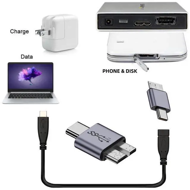 Alt view image 7 of 7 - Vszerda Adapter USB-C USB 3.1 Type C Male to Micro USB 3.0 Male Data Adapter 10Gbps Data Power for Laptop SSD Disk