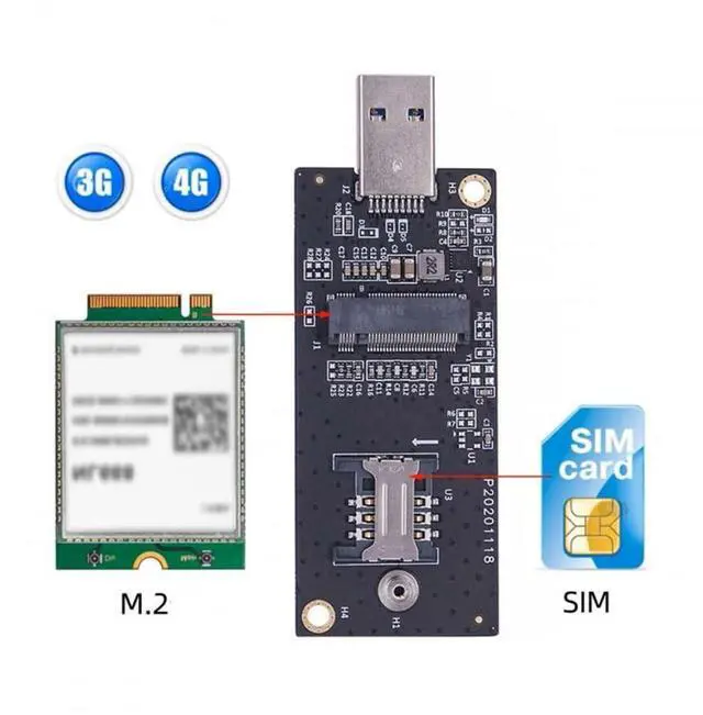Alt view image 2 of 7 - Vszerda Adapter NGFF M.2 Key-B WWAN to USB 3.0 Adapter Riser Card with SIM Slot for 3G/4G/5G LTE Wireless Module Modem Card