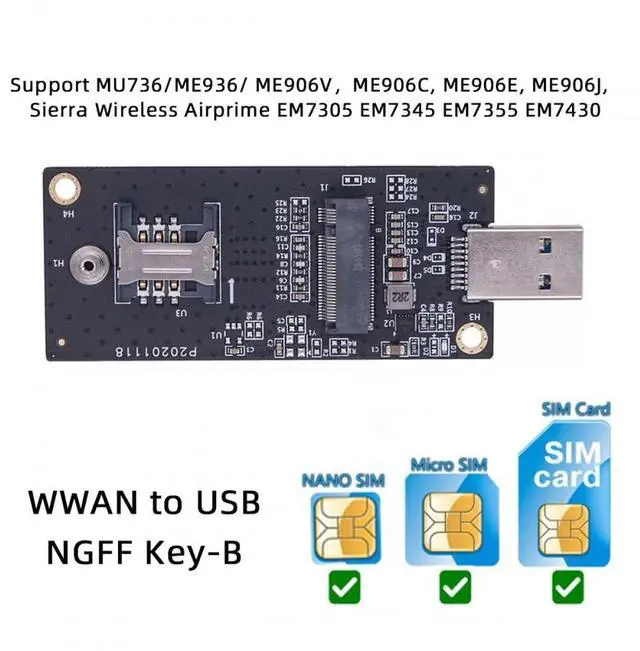 Alt view image 4 of 7 - Vszerda Adapter NGFF M.2 Key-B WWAN to USB 3.0 Adapter Riser Card with SIM Slot for 3G/4G/5G LTE Wireless Module Modem Card