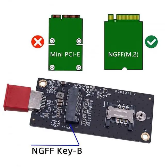 Alt view image 6 of 7 - Vszerda Adapter NGFF M.2 Key-B WWAN to USB 3.0 Adapter Riser Card with SIM Slot for 3G/4G/5G LTE Wireless Module Modem Card