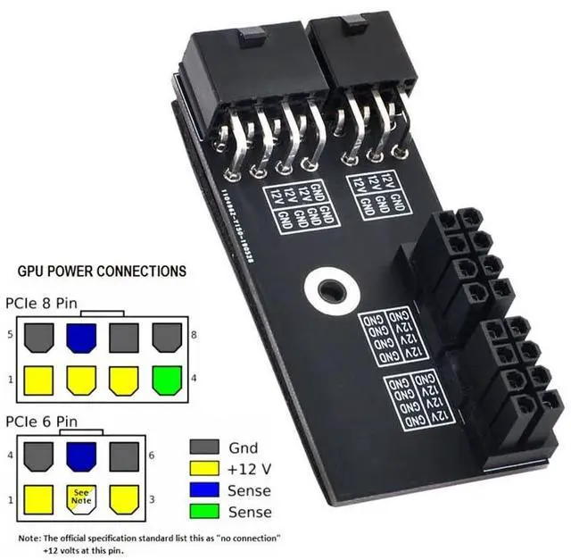 Alt view image 2 of 7 - Vszerda Adapter Dual ATX 8Pin Female to 6+8pin Male 180 Degree Angled Power Adapter for NVIDIA 3080 3090 Graphics Card