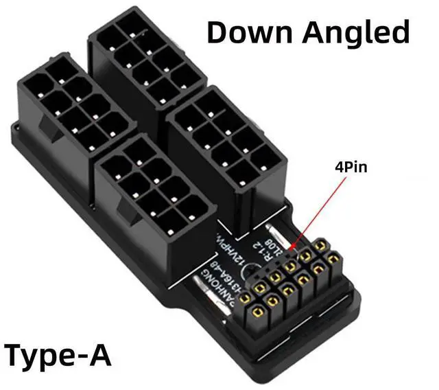 Alt view image 3 of 7 - Vszerda ATX3.0 PCI-E 5.0 Power Modular 12VHPWR Adapter to Four ATX 8P Down Angled 90 Degree for 4080 4090 5090TI 16Pin 12+4P Graphics Card