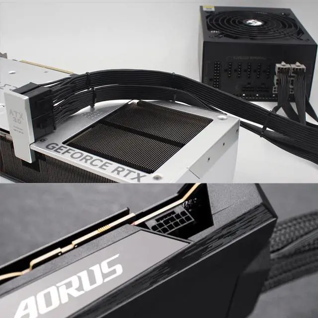 Alt view image 4 of 7 - Vszerda ATX3.0 PCI-E 5.0 Power Modular 12VHPWR Adapter to Four ATX 8P Down Angled 90 Degree for 4080 4090 5090TI 16Pin 12+4P Graphics Card