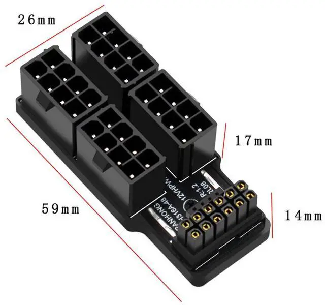 Alt view image 6 of 7 - Vszerda ATX3.0 PCI-E 5.0 Power Modular 12VHPWR Adapter to Four ATX 8P Down Angled 90 Degree for 4080 4090 5090TI 16Pin 12+4P Graphics Card