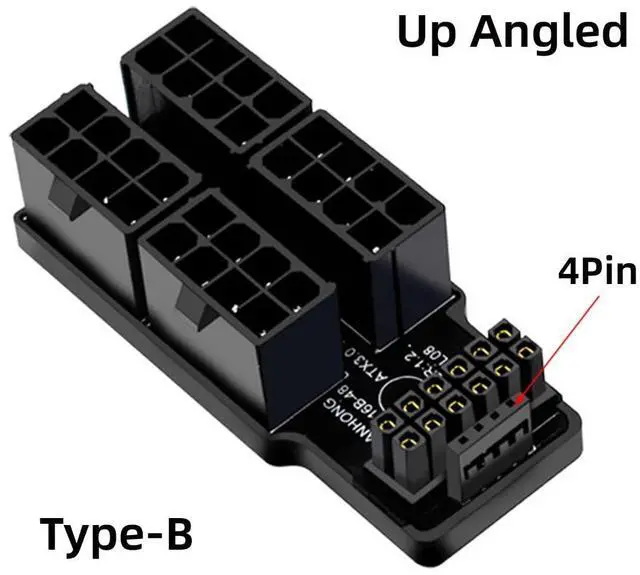 Alt view image 3 of 7 - Vszerda ATX3.0 PCI-E 5.0 Power Modular 12VHPWR Adapter to Four ATX 8P Up Angled 90 Degree for 4080 4090 5090TI 16Pin 12+4P Graphics Card