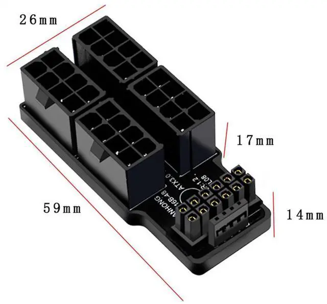 Alt view image 4 of 7 - Vszerda ATX3.0 PCI-E 5.0 Power Modular 12VHPWR Adapter to Four ATX 8P Up Angled 90 Degree for 4080 4090 5090TI 16Pin 12+4P Graphics Card