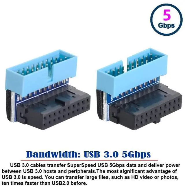 Alt view image 4 of 7 - Vszerda Adapter 2pcs/lot Up & Down Angled USB 3.0 20Pin 19Pin Male to Female Extension Adapter 90 Degree