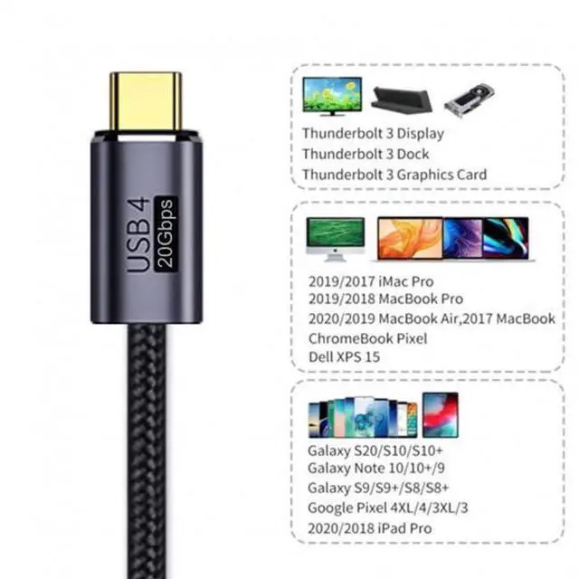 Alt view image 3 of 7 - Vszerda Cable USB4 USB-C 100W Type-C Male to Male Cable 20V 5A GEN2 20Gbps 100W Charging for Laptop Tablet Phone 2M