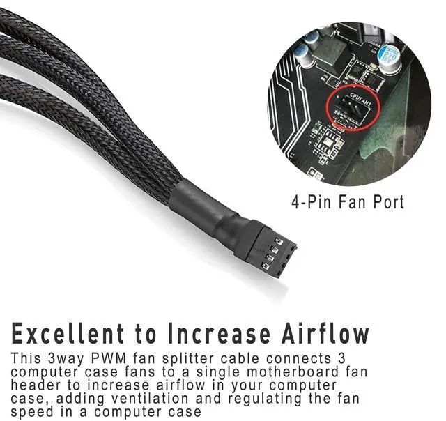 Alt view image 6 of 7 - Vszerda PWM Fan Splitter Cable 10 inches, 3 Pack, Black, 3 Way 4 Pin PC Fan Extension Cable, CA PWM Fan Extension Cable, for Computer ATX Case 4-Pin/3-Pin Cooling Fan Cable