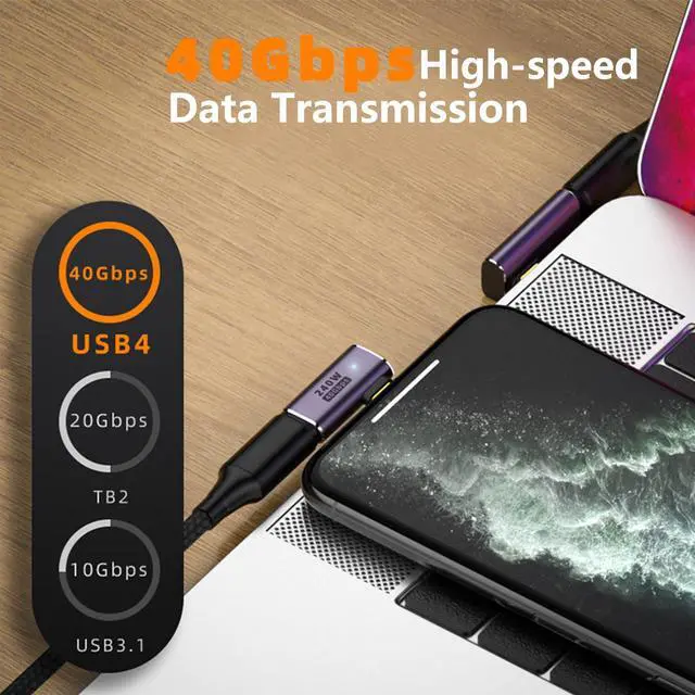 Alt view image 5 of 5 - Vszerda USB C 90 Degree Adapter,USB C Right Angle Adapter with 40 Gbps PD 240W 8K@60hz Video Charge (E-3PCS)