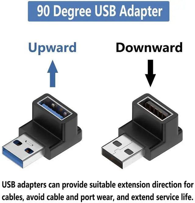 Alt view image 2 of 5 - Vszerda 90 Degree USB 3.1 Adapter,UpDown USB A Male to Female Adapter for PC,Laptop,USB A Charger and More USB Devices (UpDown)