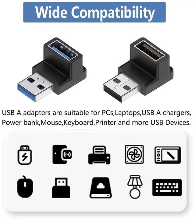 Alt view image 4 of 5 - Vszerda 90 Degree USB 3.1 Adapter,UpDown USB A Male to Female Adapter for PC,Laptop,USB A Charger and More USB Devices (UpDown)